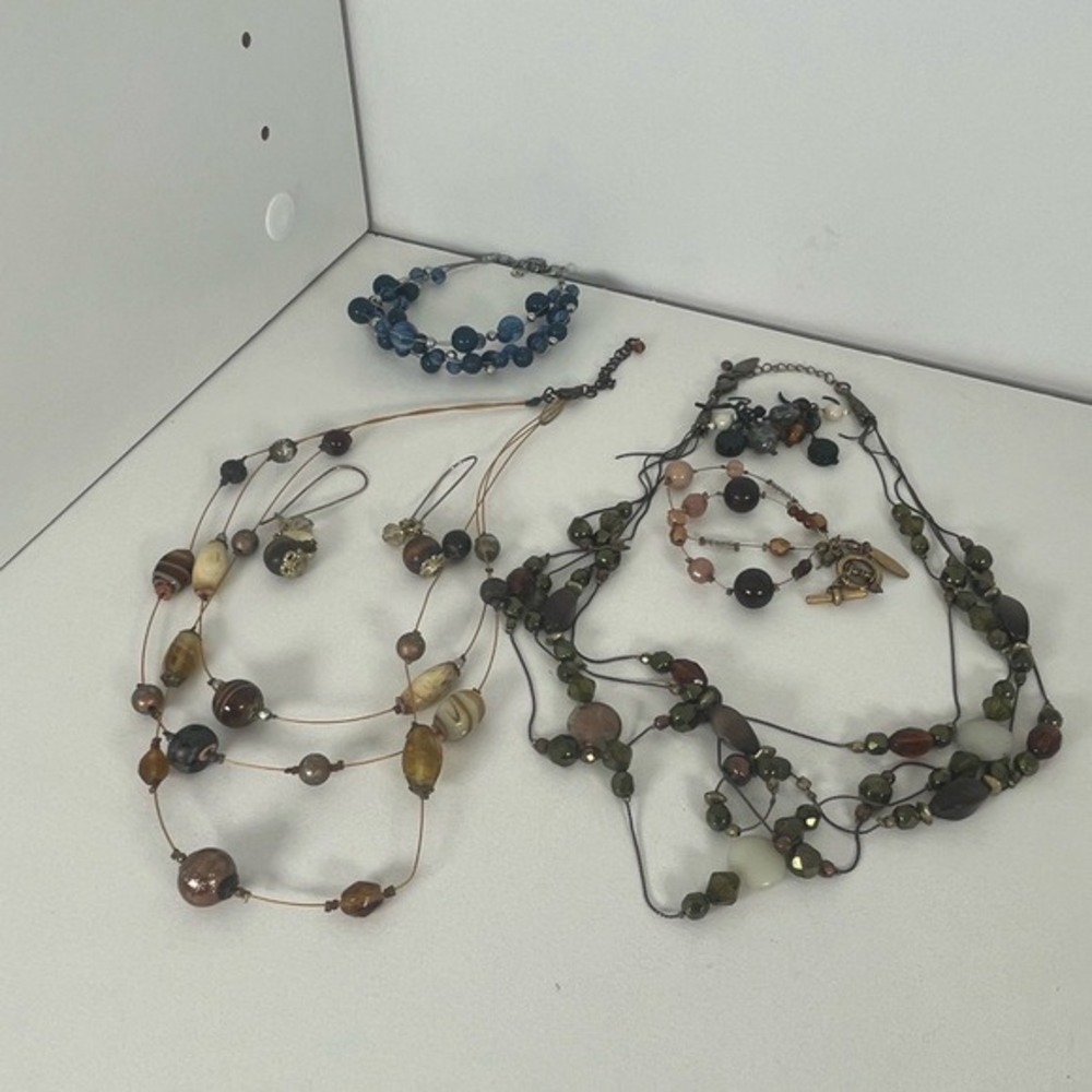 Womens Beaded Jewelry Lot Boho Multi Strand Necklaces Bracelets Earrings Earthy